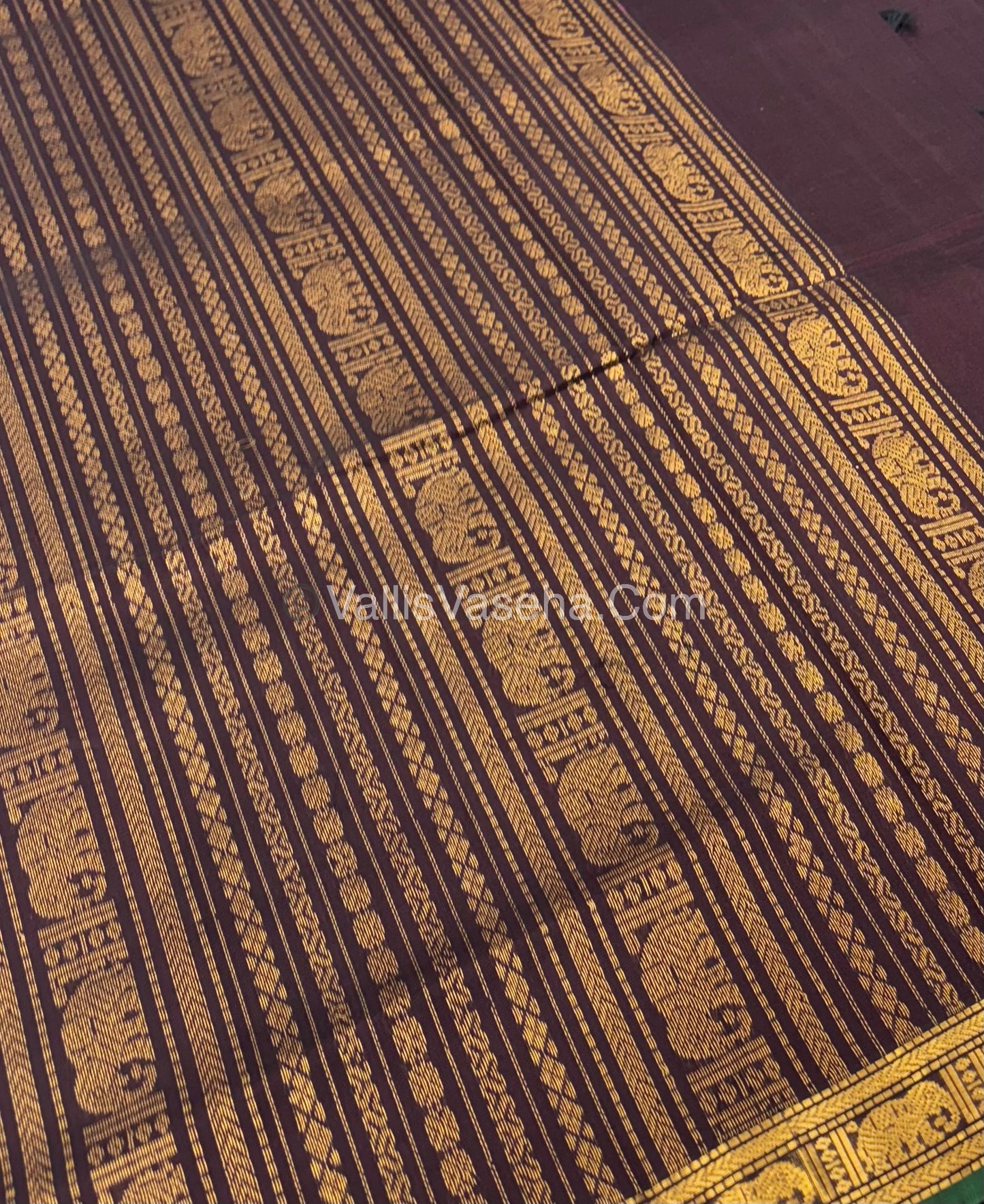 Pure Silk Cotton Saree - Retta Mayil Design -  Brown With Green Shade - VVRMS001