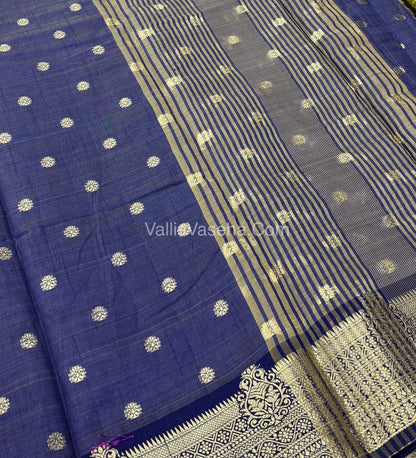 Semi Tussar Silk Saree - Navy Blue shade - VVSTS032