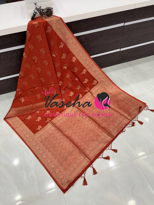 Banarasi - Heritage Silk - Semi Kathan Silk - Rust Orange Shade - VVBHS010