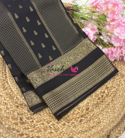 Semi Mysore Crepe Silk  - Black Shade - VVSMC004