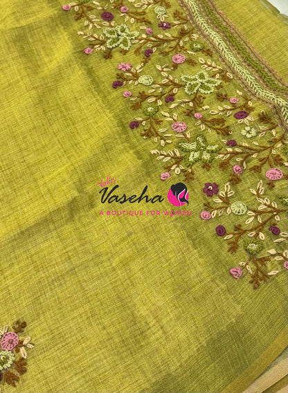 French Knot - Linen Tissue Saree  - Heavy Work Blouse - VVLFN020