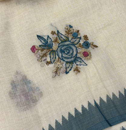 French Knot - Tissue Saree - Cream With Blue Shade - VVLFN007