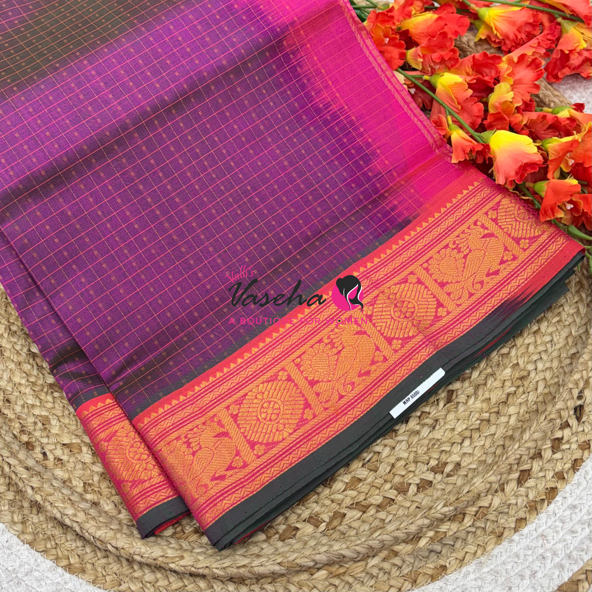 Pure Silk Cotton Saree - Light Purple  With Pink Shade - Lakshadeepam Design - VVPLD001