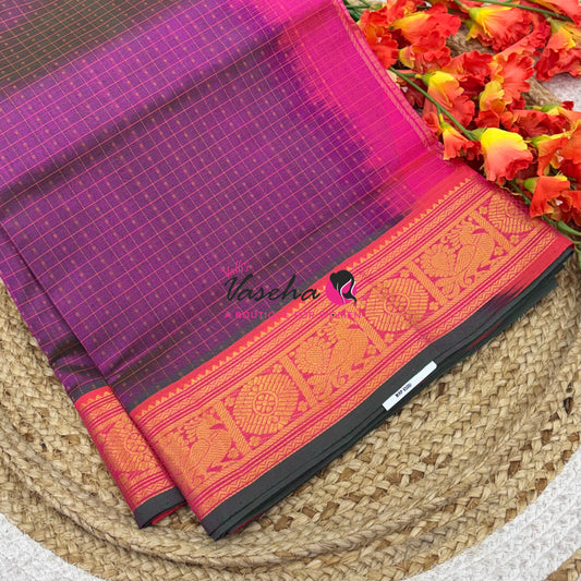 Pure Silk Cotton Saree - Light Purple  With Pink Shade - Lakshadeepam Design - VVPLD001