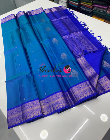Pure Soft Silk Saree - Blue To Blue - Velum & Mayilum - Kanchi Border - VVPSS015 - 2