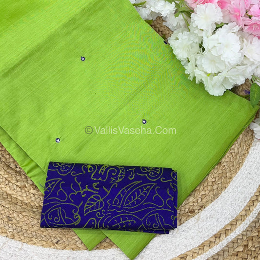 South Mixed Cotton - Mirror Work Embroidery - Light Green with Violet  - VVPCM002