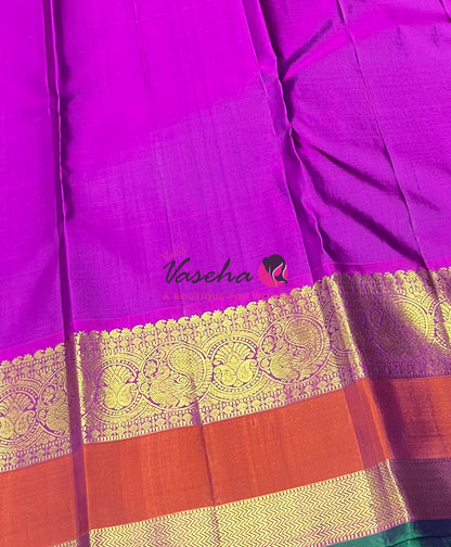Pure Kanchipuram Silk Saree - Dual Tone Green With Purple Shade  - VVPS037