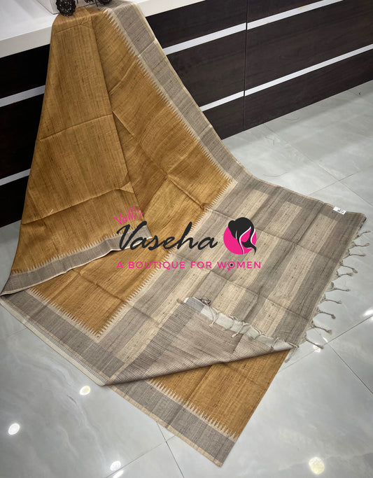Semi Matka Tussar  Saree - Grey & Yellow Shade - VVSMT002