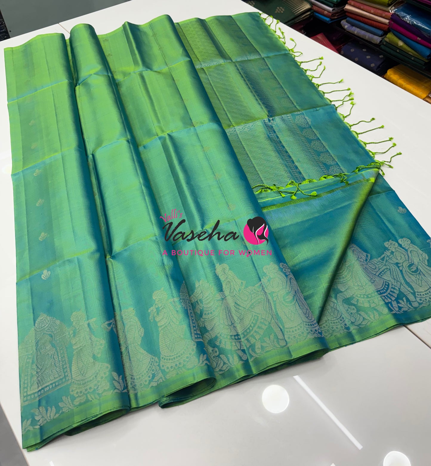 Pure Soft Silk Saree  - Dual Tone Green Shade - VVPSS094