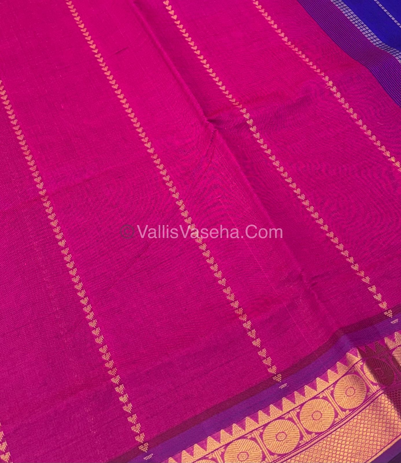 Semi Silk Cotton Saree - Pink With Blue Shade - VVSSC005