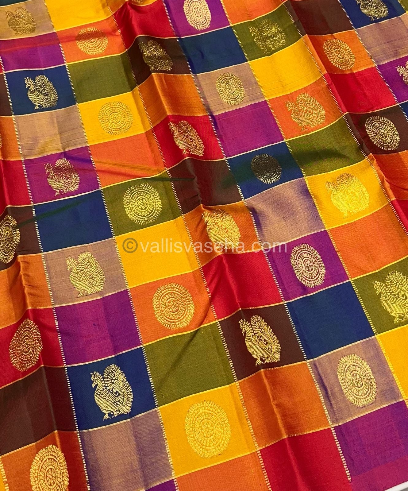 Pure Kanchipuram Silk Saree - Pazhum Pazhamum Checks - VVPS017