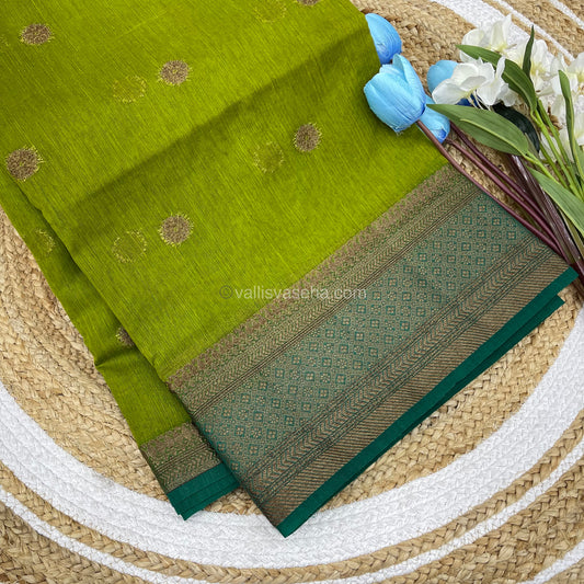 Bamboo Silk Saree  - Mehandi Green with Ramar Green Shade - VVBSS001