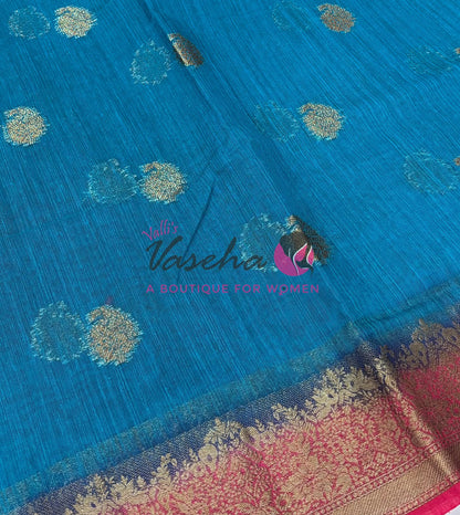 Bamboo Silk Saree- Blue with Pink Shade - VVBSS014
