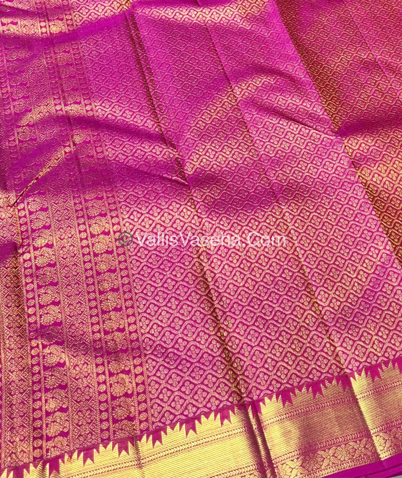 Pure Kanchipuram Silk Saree - Yellow  & Pink Combo - VVPS013