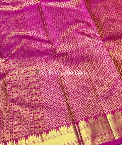 Pure Kanchipuram Silk Saree - Yellow  & Pink Combo - VVPS013