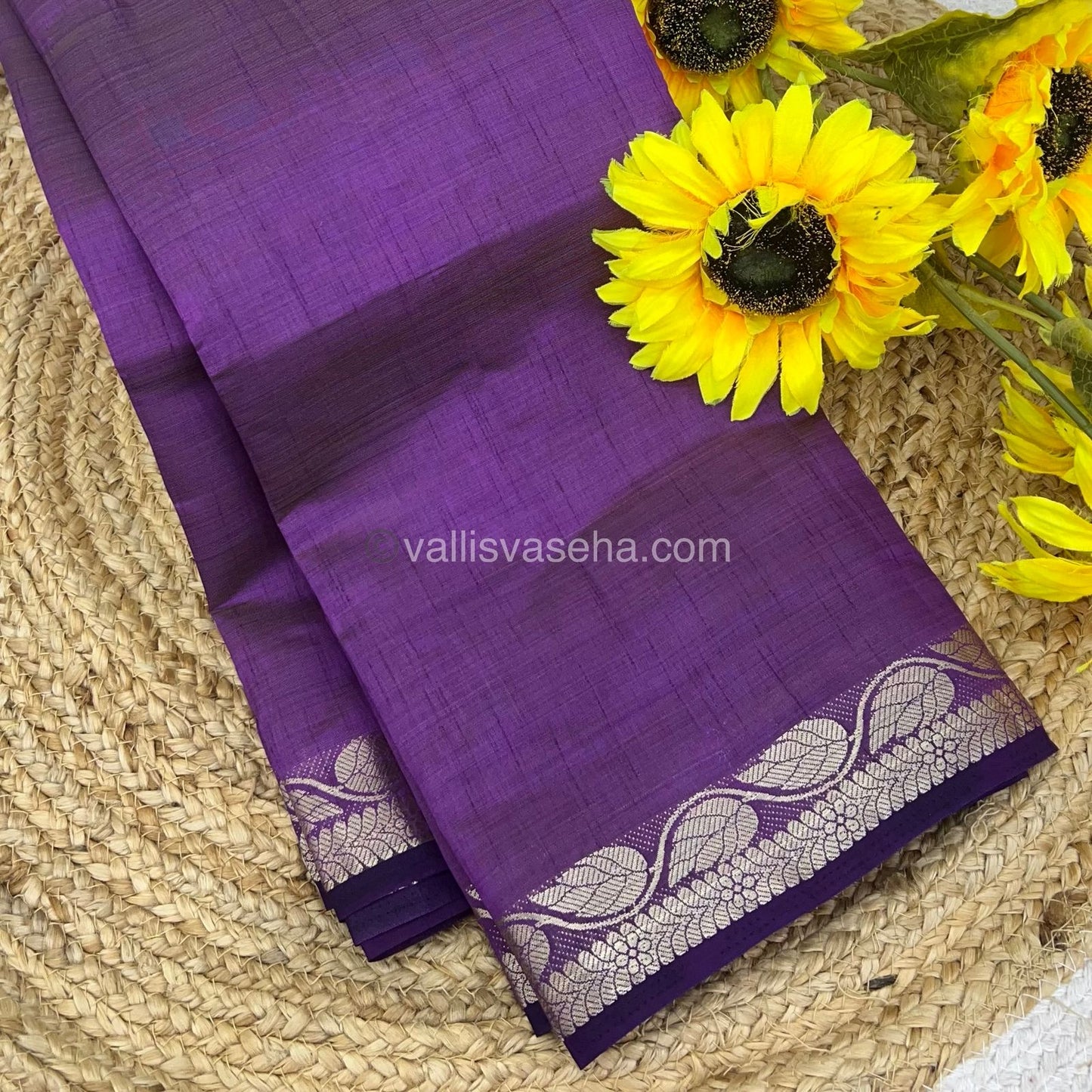 Semi Tussar Silk - Purple Shade With Silver Zari Border - VVSTS003