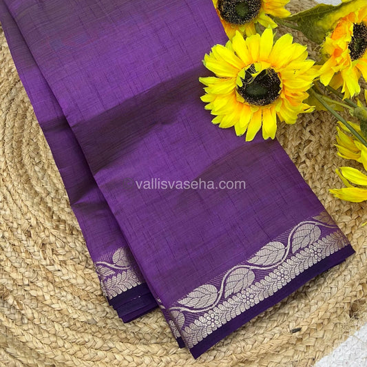Semi Tussar Silk - Purple Shade With Silver Zari Border - VVSTS003