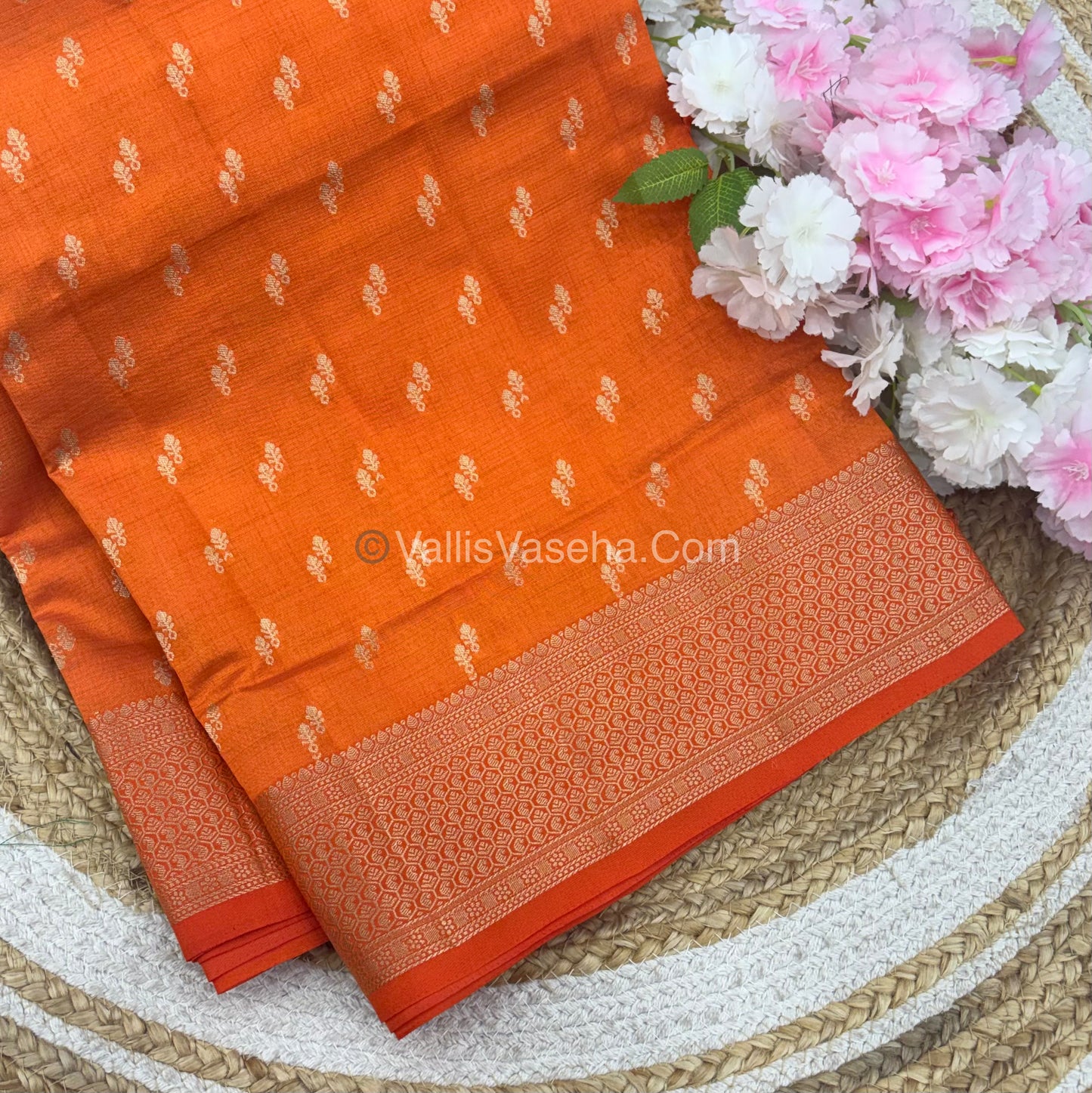 Semi Tussar Silk - Grand Pallu  -  orange Shade - VVSTS021