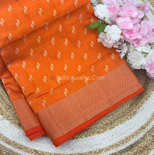 Semi Tussar Silk - Grand Pallu  -  orange Shade - VVSTS021