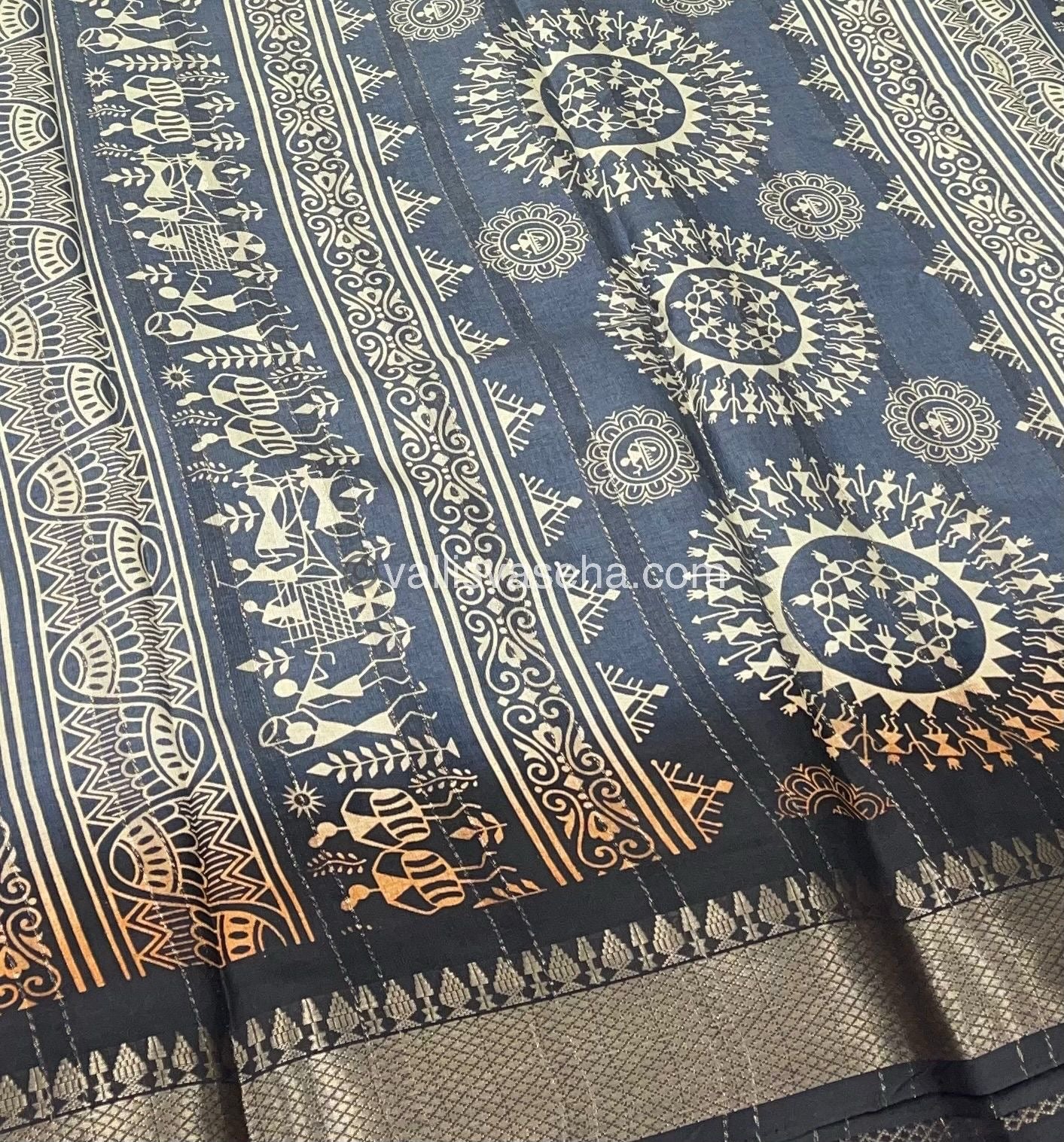 Chanderi Mixed Cotton Saree - Varli Prints - VVMCV001