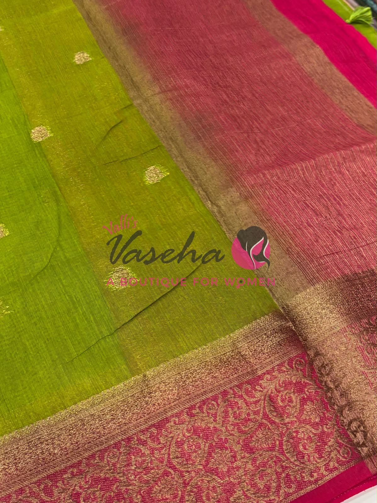 Bamboo Silk Saree- Green with Pink Shade - VVBSS015