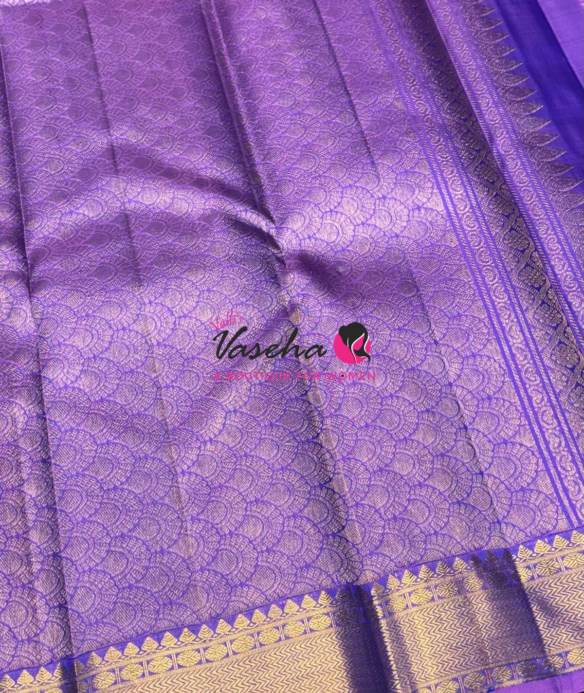 Pure Kanchipuram Silk Saree - Peacock Blue With Lavender Combo - VVPS027