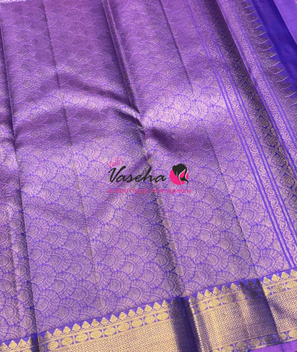 Pure Kanchipuram Silk Saree - Peacock Blue With Lavender Combo - VVPS027
