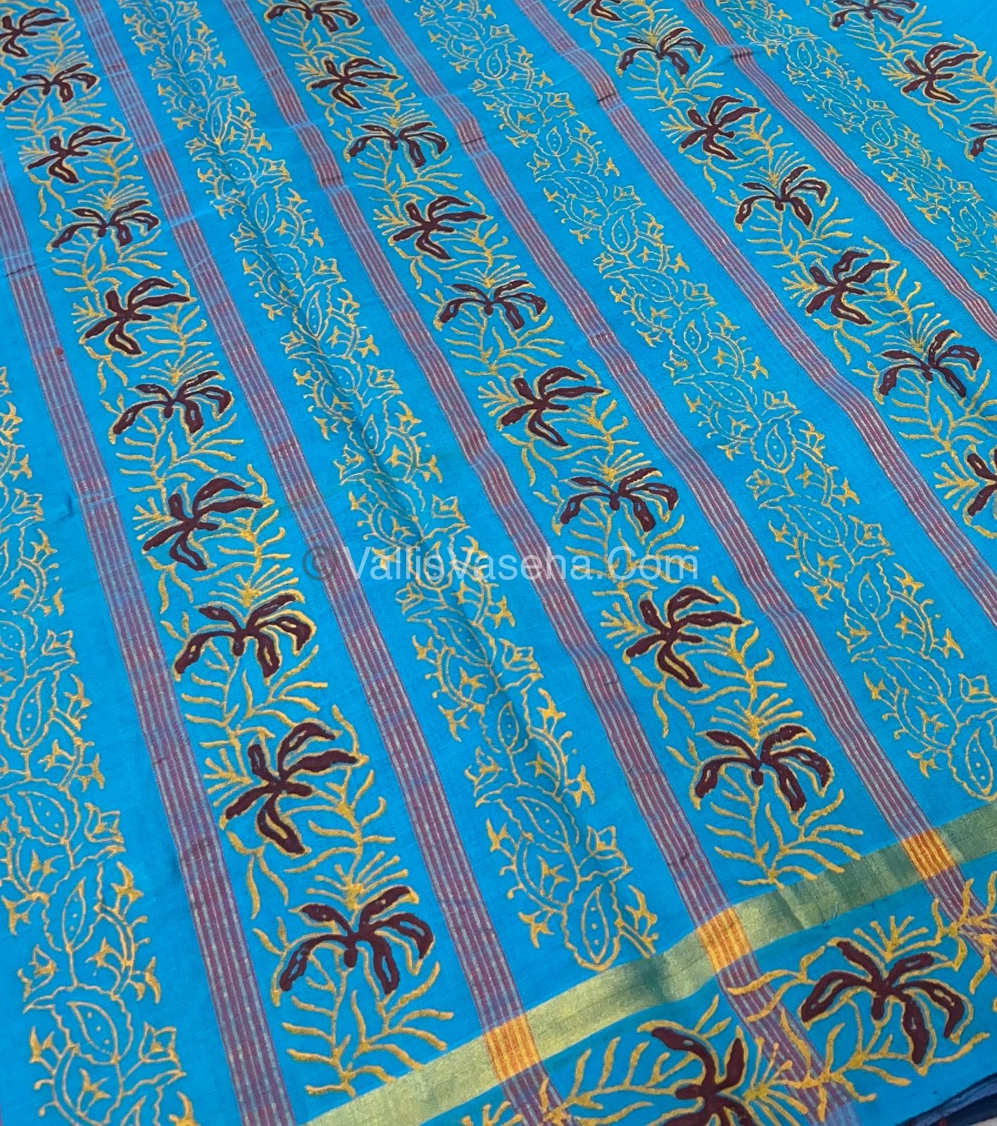 Pure Printed Silk Cotton Sarees - Maroon With Blue - VVPSC003