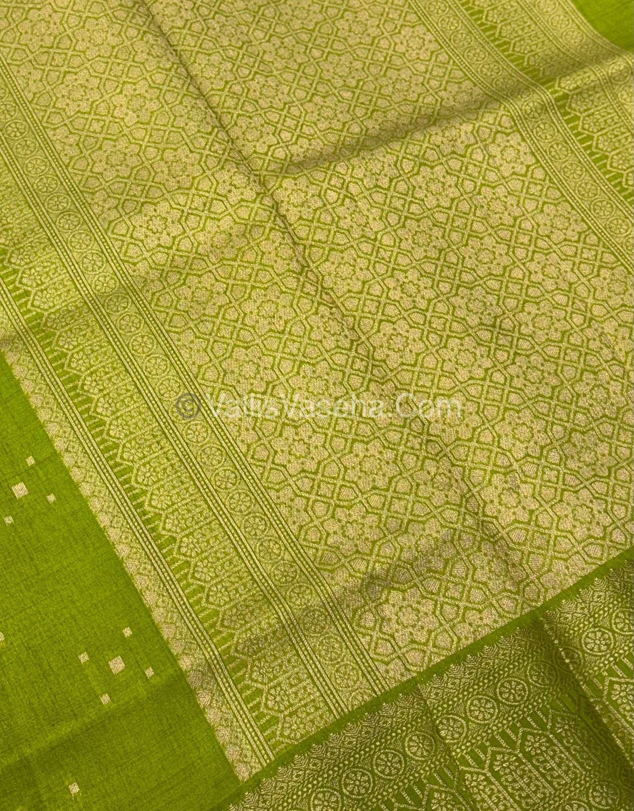 Semi Tussar Silk - Grand Pallu  - Pista Green Shade - VVSTS031