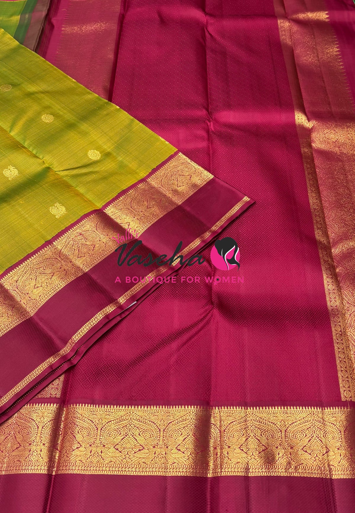 Pure Vintage Korvai Kanchipuram Silk Saree - Green With Maroon - VVPS102