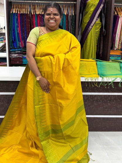 Semi Raw Silk - Yellow With Green Shade - VVRS007