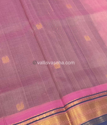 Pure Korvai Silk Cotton Saree - Black with Pink - VVKSC004