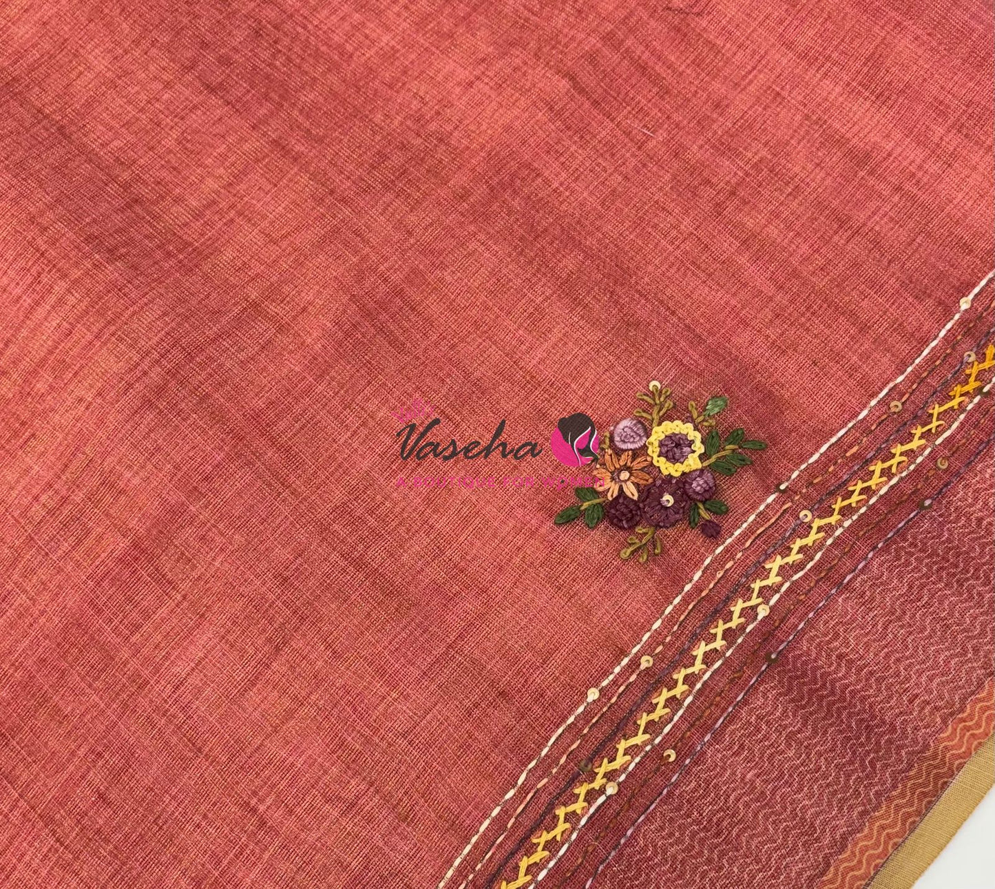 French Knot - Linen Tissue Saree - Peach Shade - VVLFN018