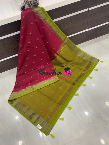 Semi Jute Silk Saree - Pink With Green Shade- VVSJS002