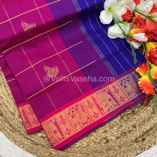 Semi Silk Cotton Saree - Pink with Blue shade - VVSSC002
