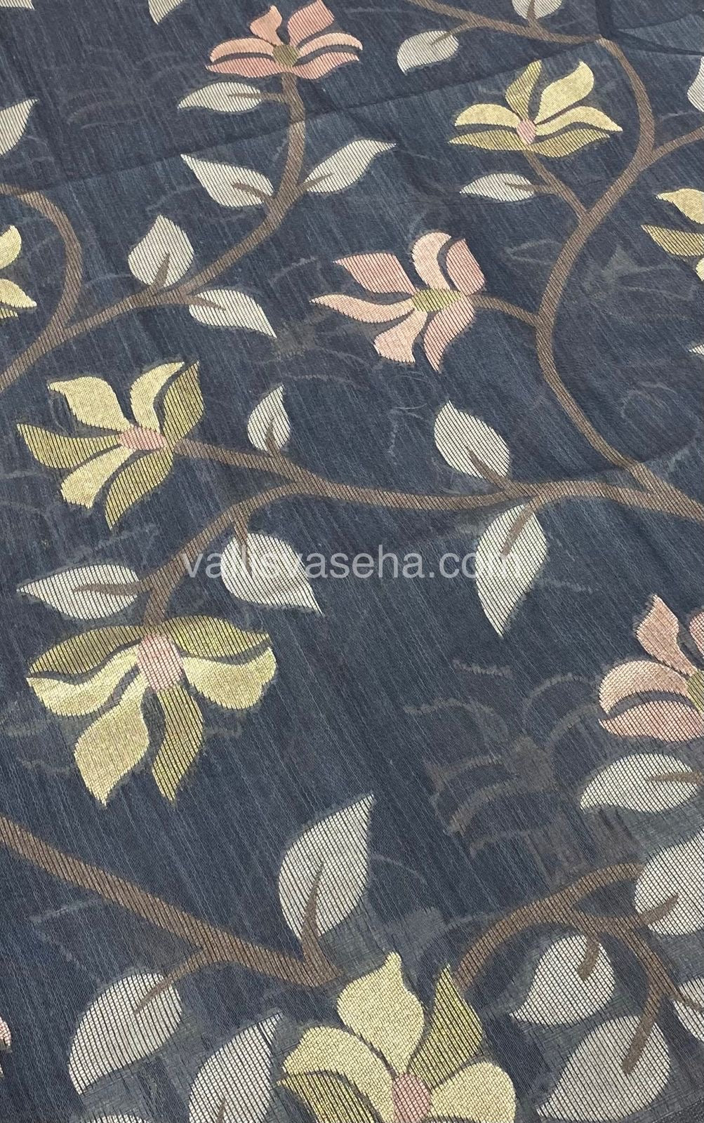 Semi Raw Silk with Jamdhani Design Weaving  - Dark Grey Shade - VVRS001