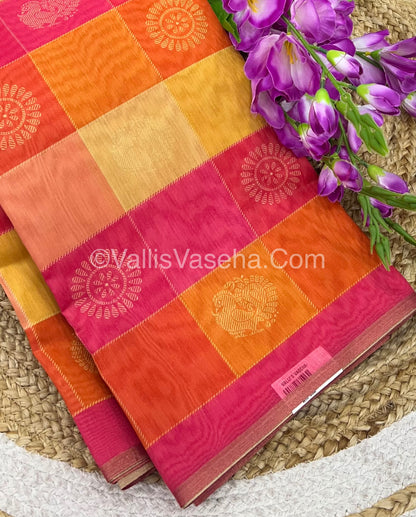Semi Chanderi Saree -  Pazhum Pazhamum checks - VVSCS004
