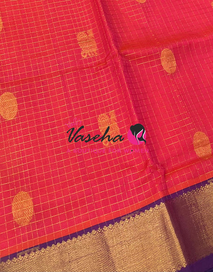 Pure Silk Cotton Saree - Mayil & Chakkaram Design - Peach Orange ￼ With Blue Shade -VVMC002