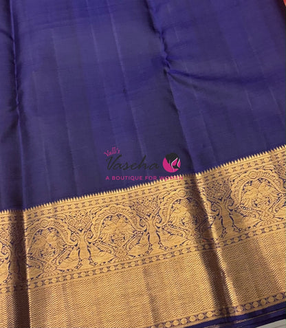 Pure Vintage Korvai Kanchipuram Silk Saree - Light Pink & Navy Blue Combo - VVPS044