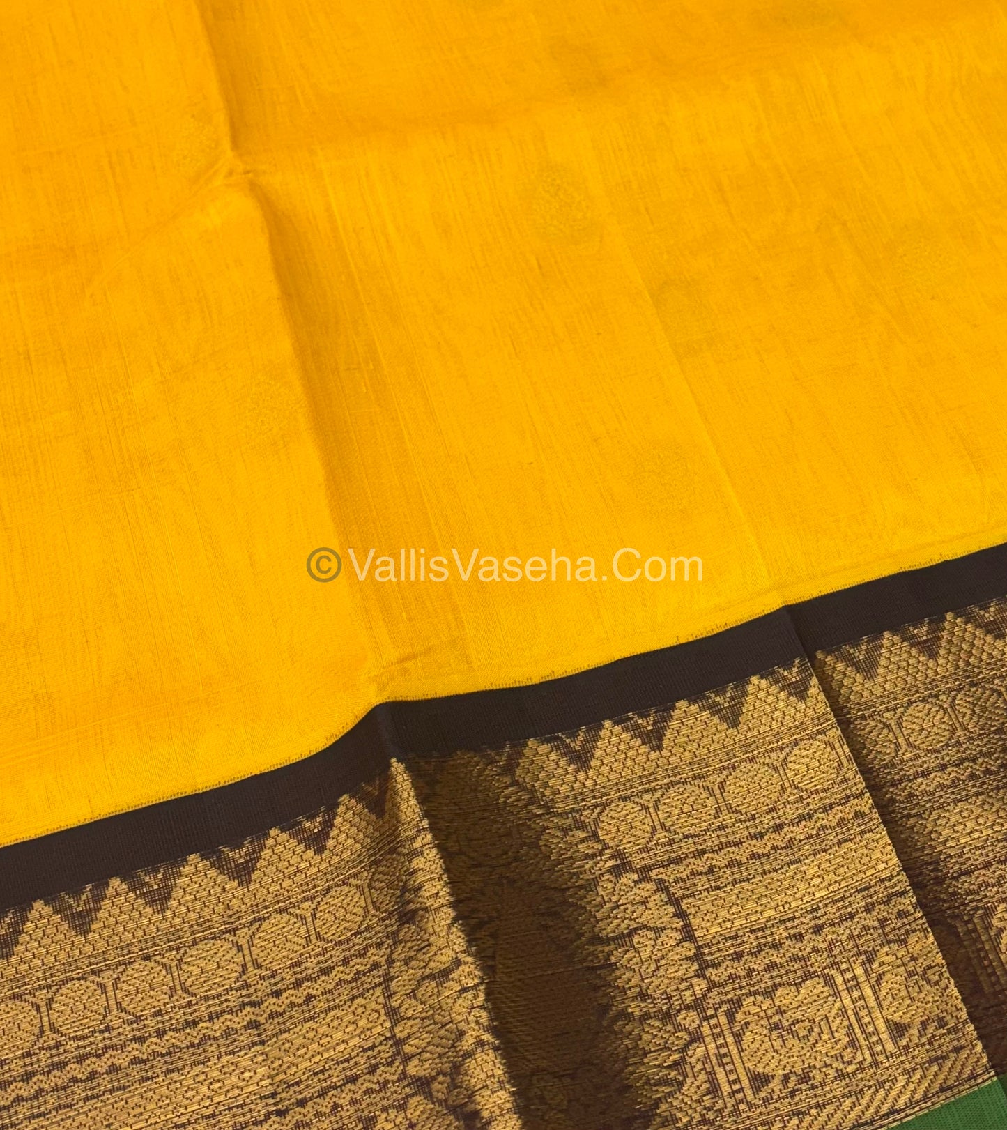 Pure Korvai Silk Cotton Saree - Yellow with Brown - VVKSC019