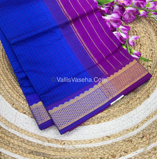 Semi Silk Cotton Saree - Blue With Purple Shade - VVSSC004