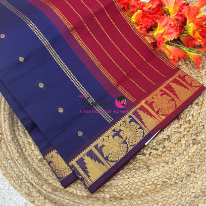 Semi Silk Cotton Saree - Small Zari Butta  - Retta Mayil Border- VVSSC015