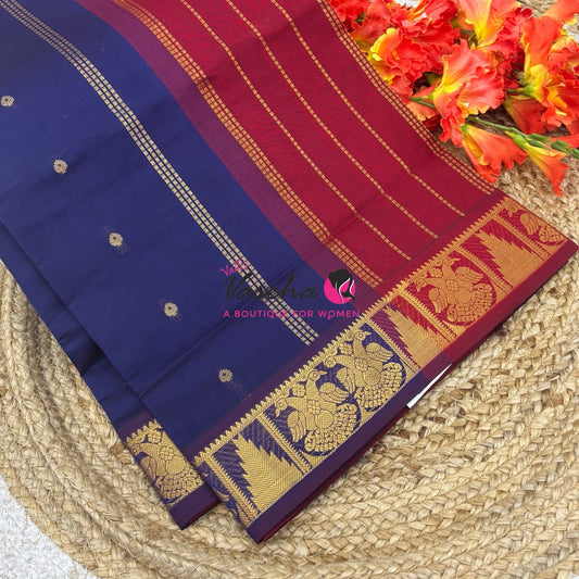 Semi Silk Cotton Saree - Small Zari Butta  - Retta Mayil Border- VVSSC015
