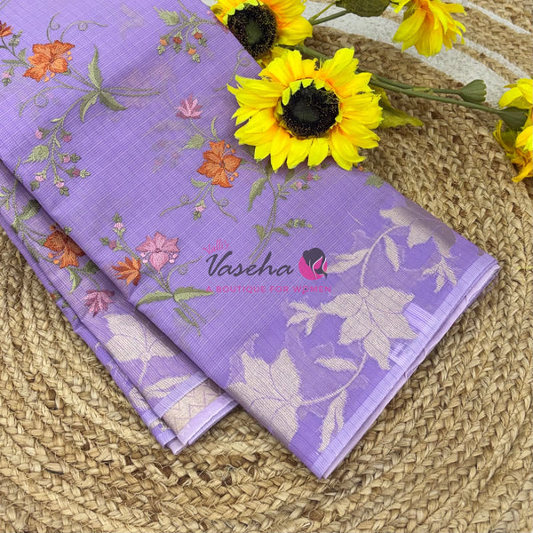 Kota Saree - Embroidery Weaving - Lavender Shade - VVKES001