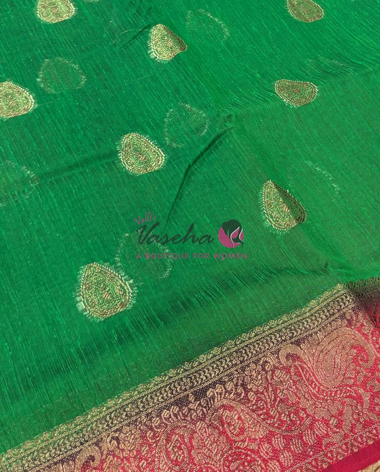 Bamboo Silk Saree- Green with Pink Shade - VVBSS016