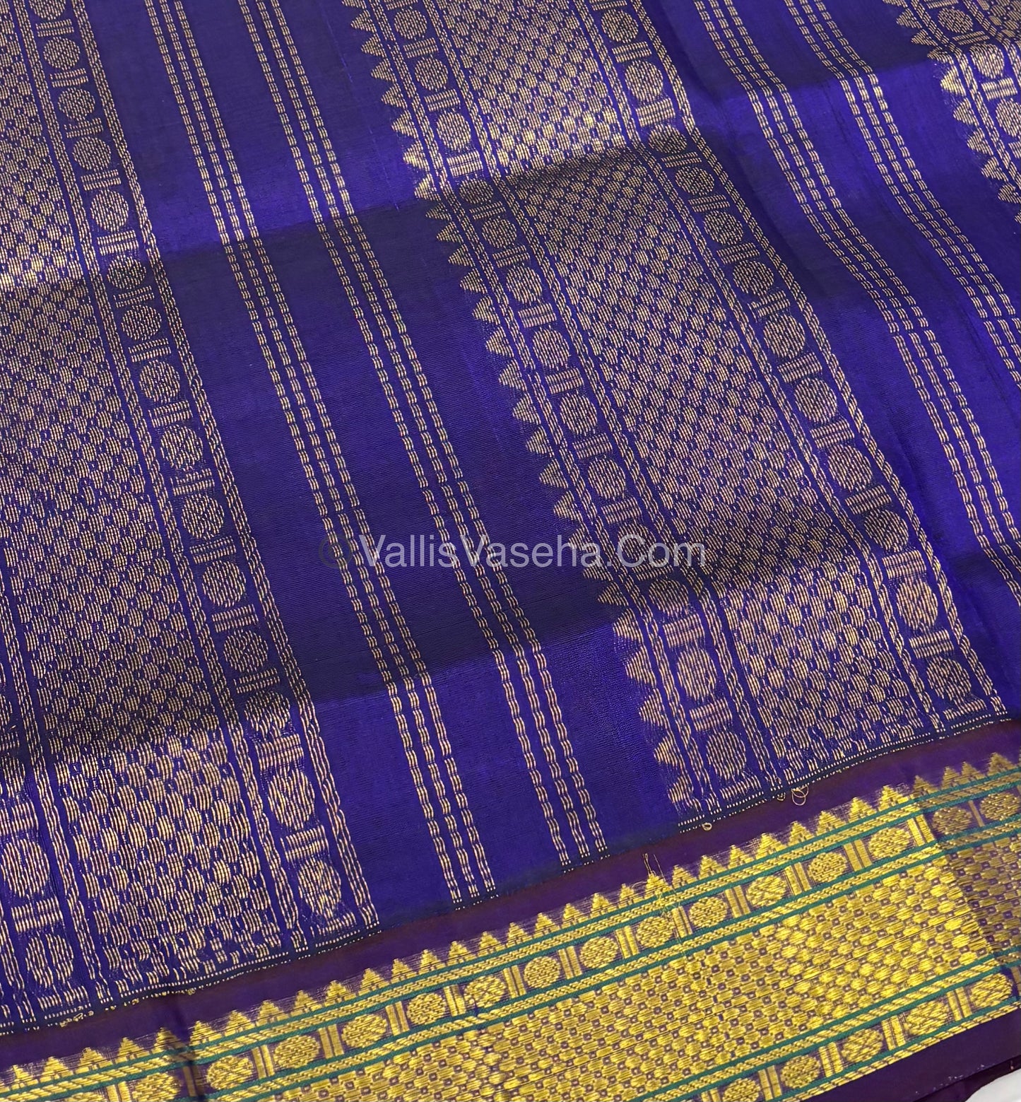 Pure Korvai Silk Cotton - Podi Kattam - Yellow & Red With Blue - VVKSC003