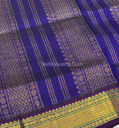 Pure Korvai Silk Cotton - Podi Kattam - Yellow & Red With Blue - VVKSC003