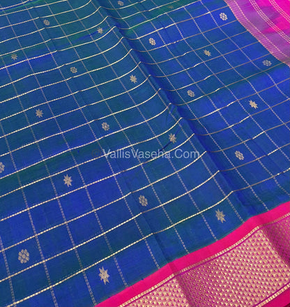 Pure Korvai Silk Cotton Saree - Blue With Pink - VVKSC020