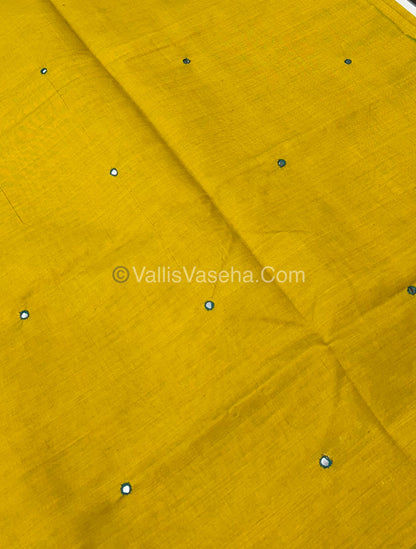 South Mixed Cotton - Mirror Work Embroidery - Yellow With Green  - VVPCM002
