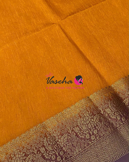 Semi Jute Silk Saree - Mango Orange With Red Shade- VVSJS001